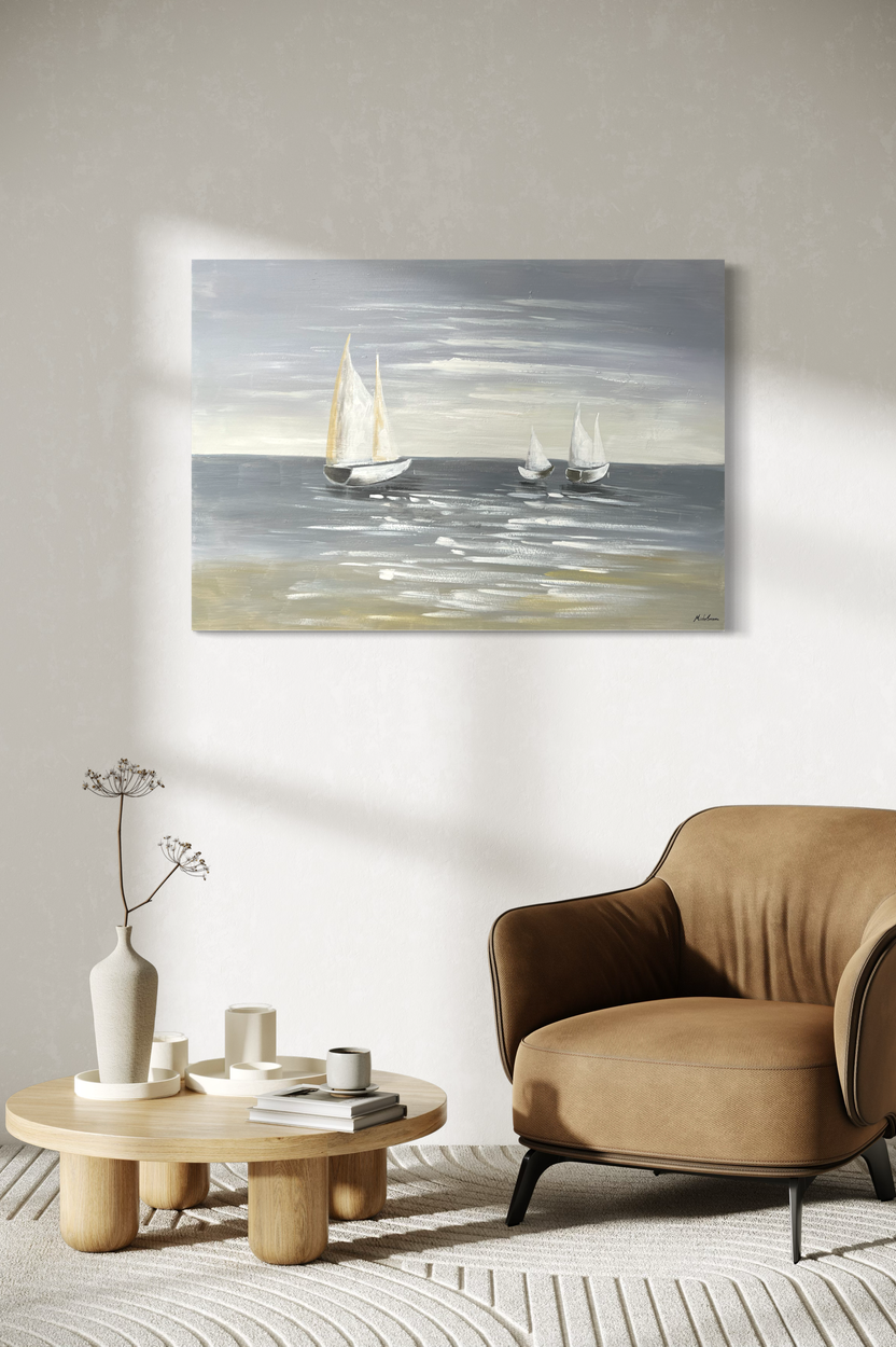En tavla med segelbåtar