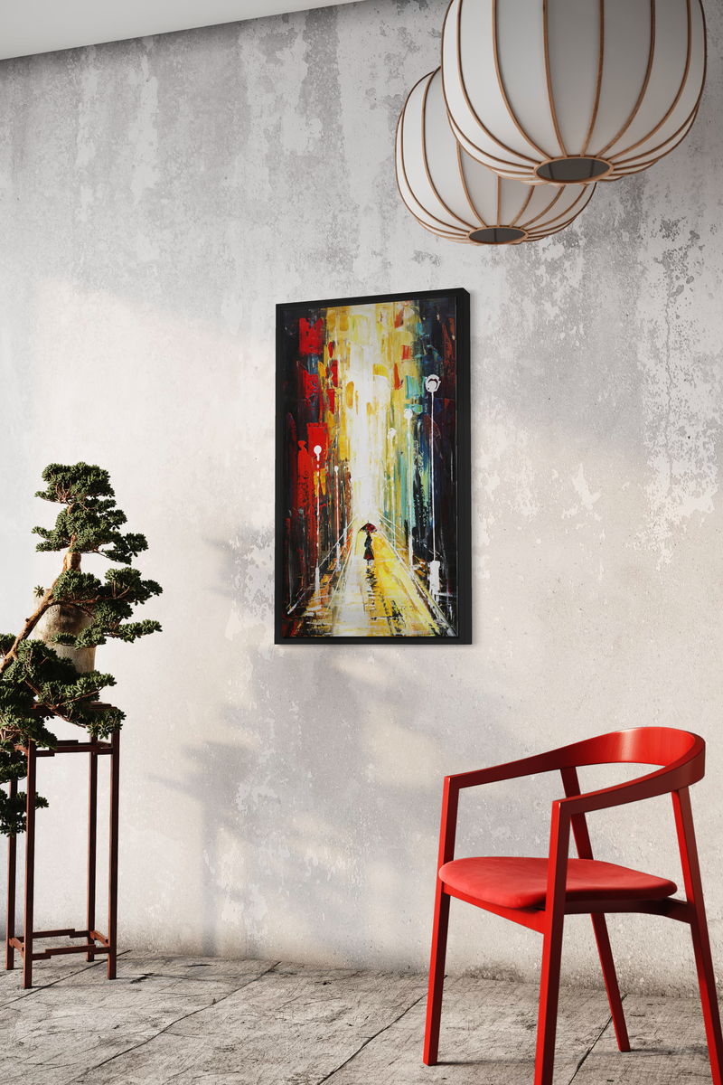 Een schilderij met een persoon