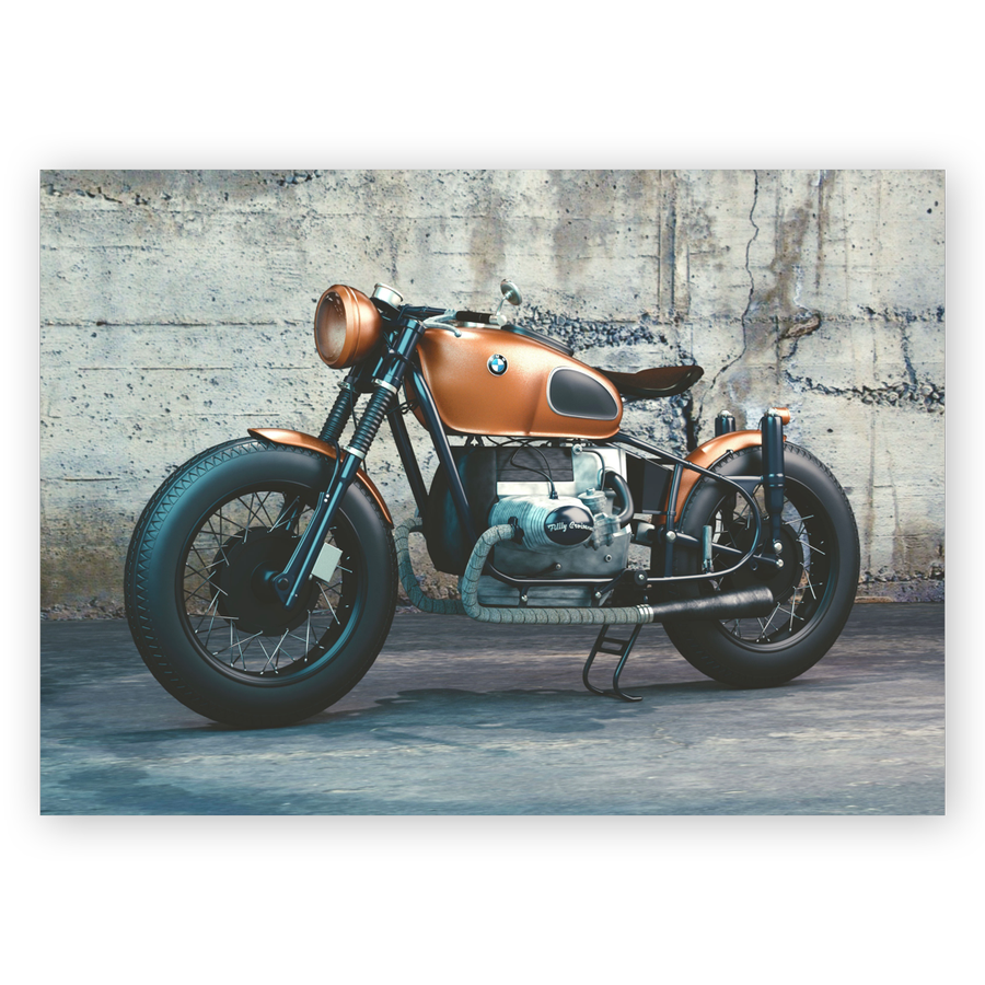 En poster med en klassisk BMW motorcykel
