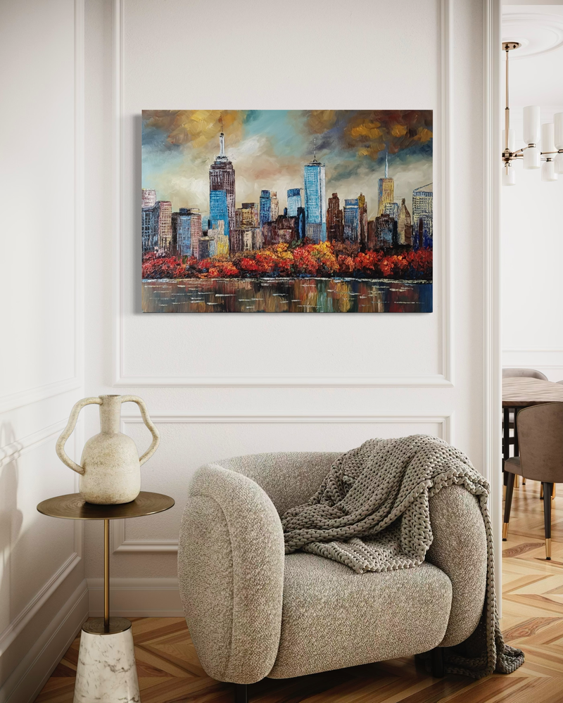 En målning med NYC skyline