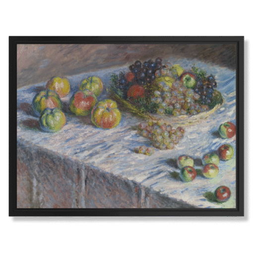 Claude Monet – Apples and Grapes, 40×30 cm, wydruk na płótnie w czarnej ramie „floating”