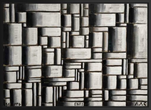 Joaquín Torres-García – Construcción en Blanco y Negro (1938), wydruk na płótnie w czarnej ramie „floating”