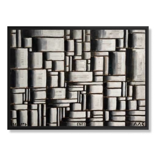 Joaquín Torres-García – Construcción en Blanco y Negro (1938), wydruk na płótnie w czarnej ramie „floating”