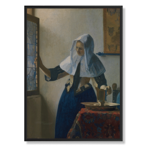 Johannes Vermeer – Young Woman with a Water Pitcher, 50×70 cm, płótno w czarnej ramie „floating”
